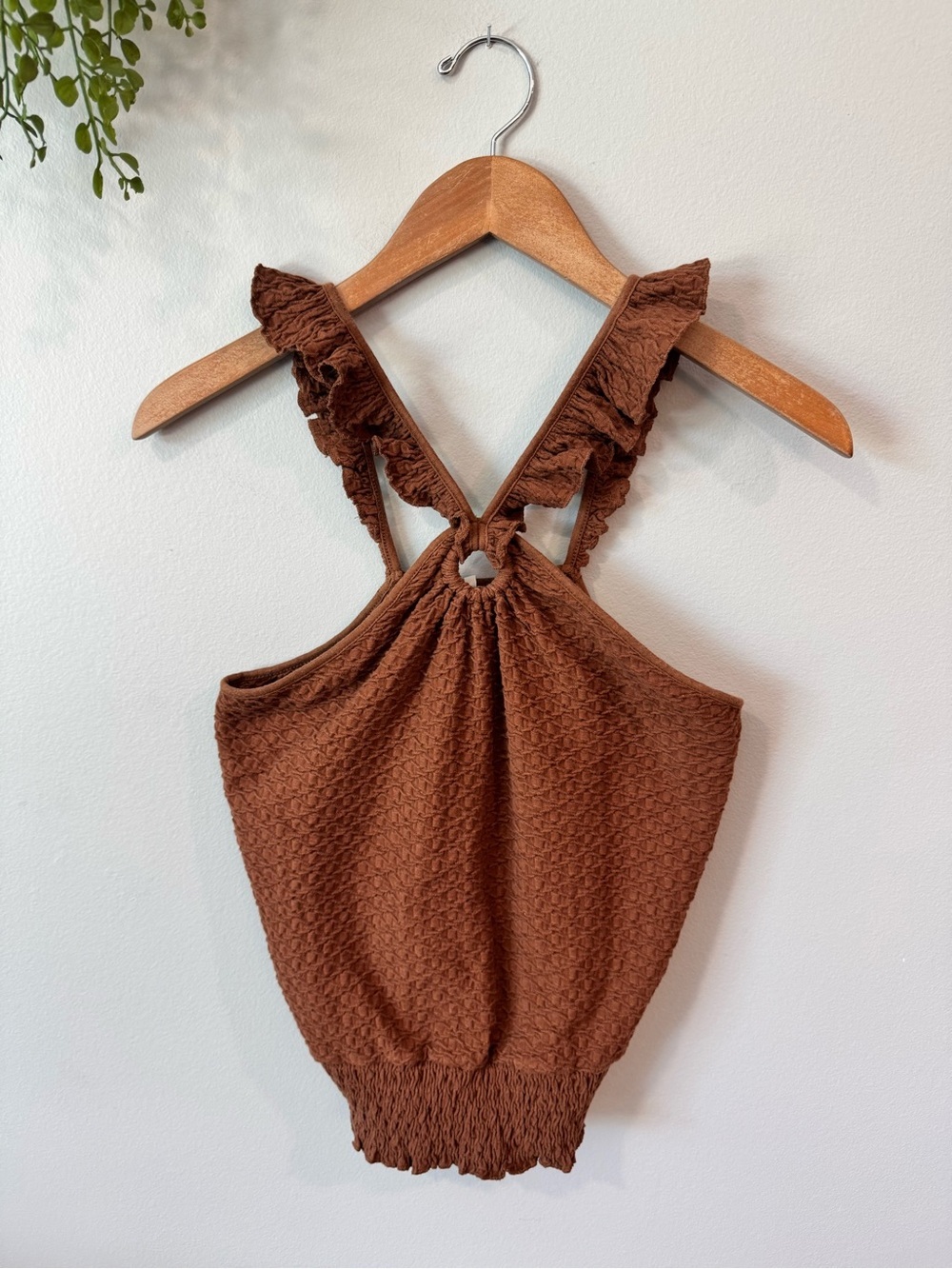 Anthropologie Brown Ruffled-Shoulder Halter Top Size Small